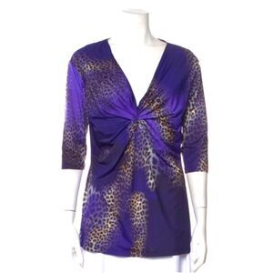 Blumarine Ruched Purple Leopard Animal Print Women's Tunic Blouse Top 14